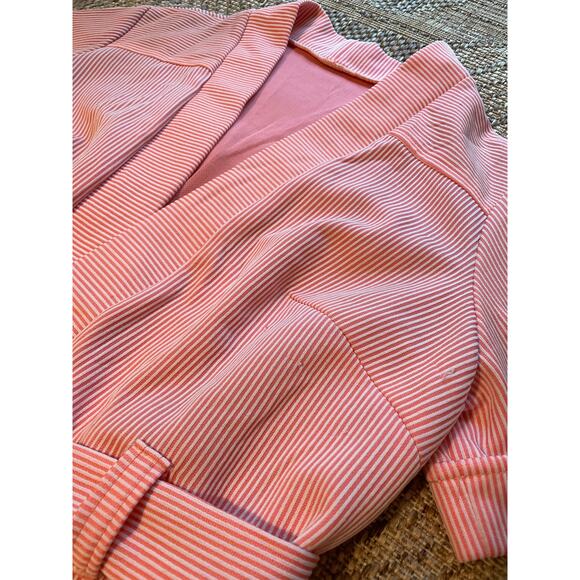Vintage 70s Short Sleeve open front coral and white belted Cardigan - Picture 3 of 8